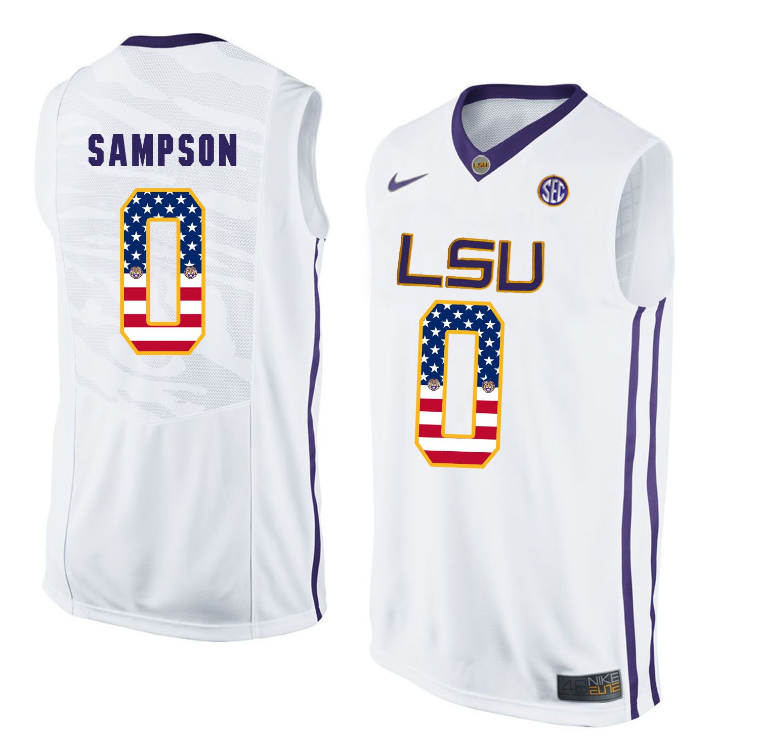 Men LSU Tigers #0 Sampson White Flag Customized NCAA Jerseys->customized ncaa jersey->Custom Jersey